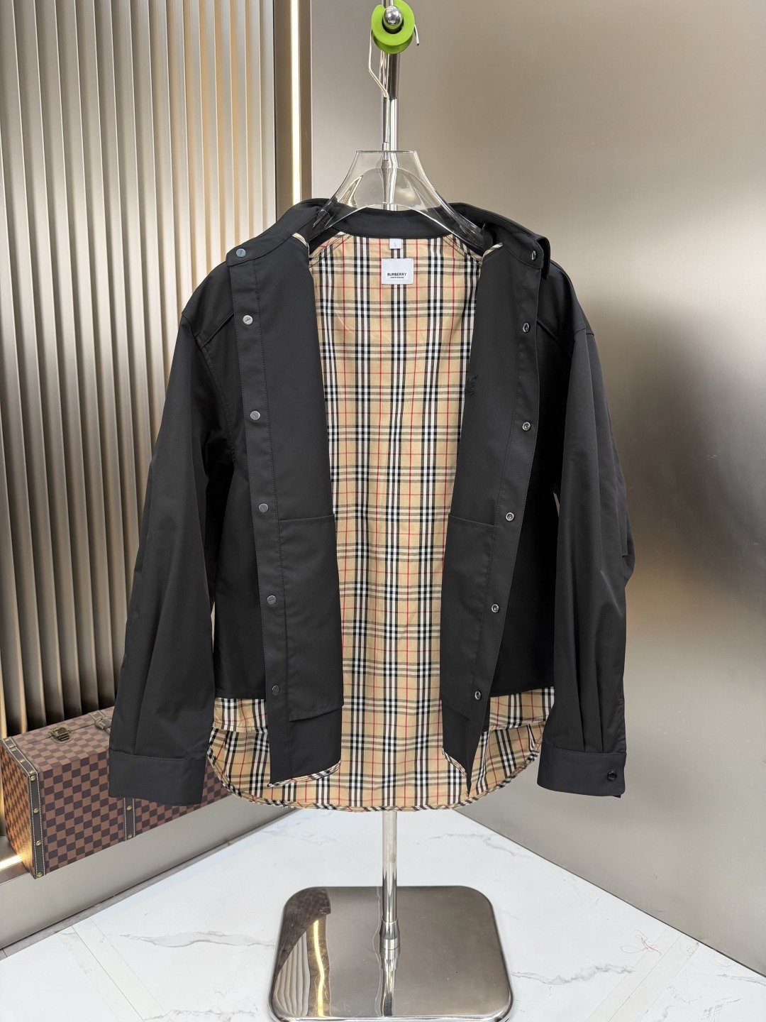 Burberry Plaid-Lined Button-Front Jacket