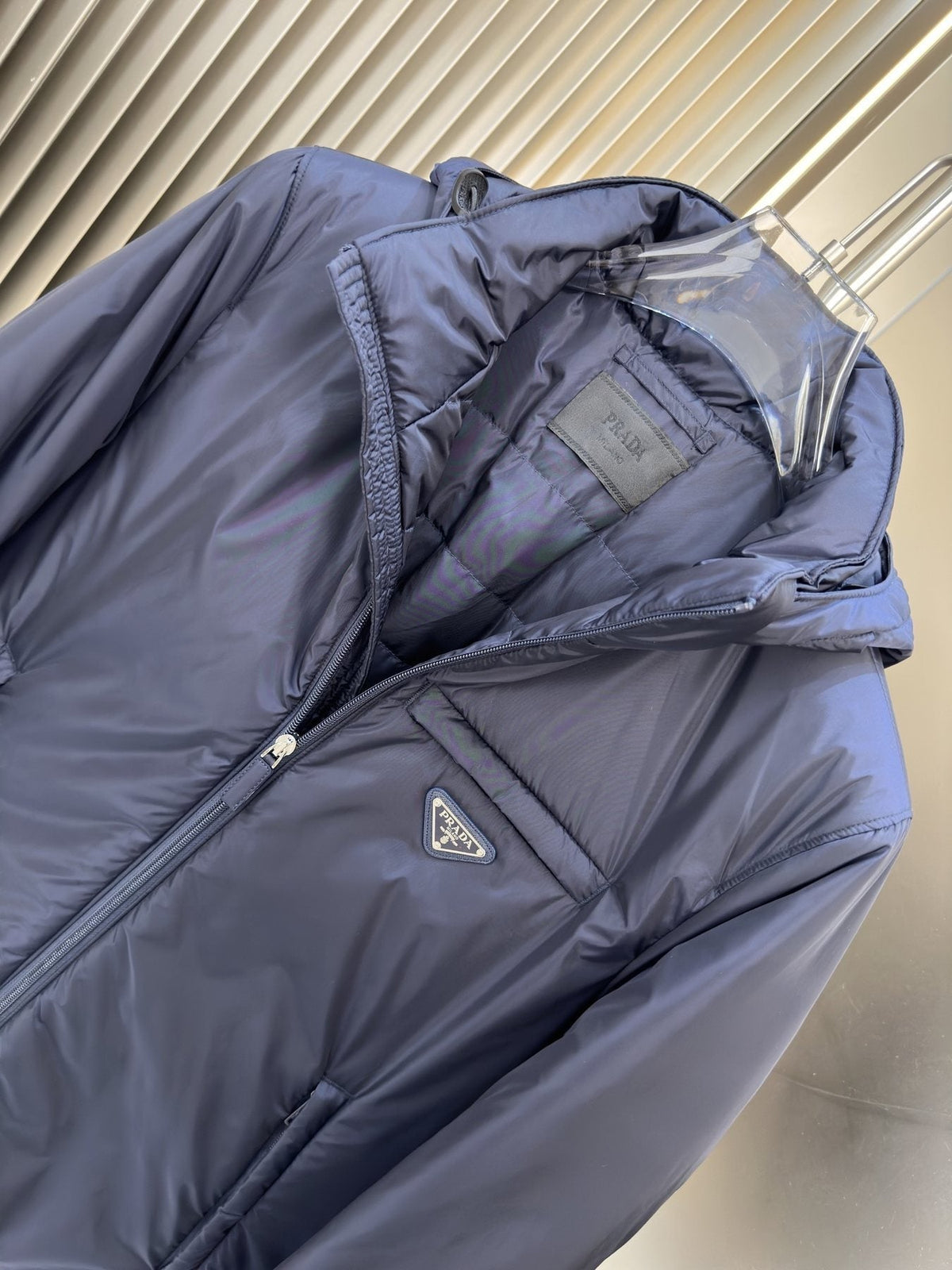 Prada Hooded Puffer Jacket with Triangle Chest Badge