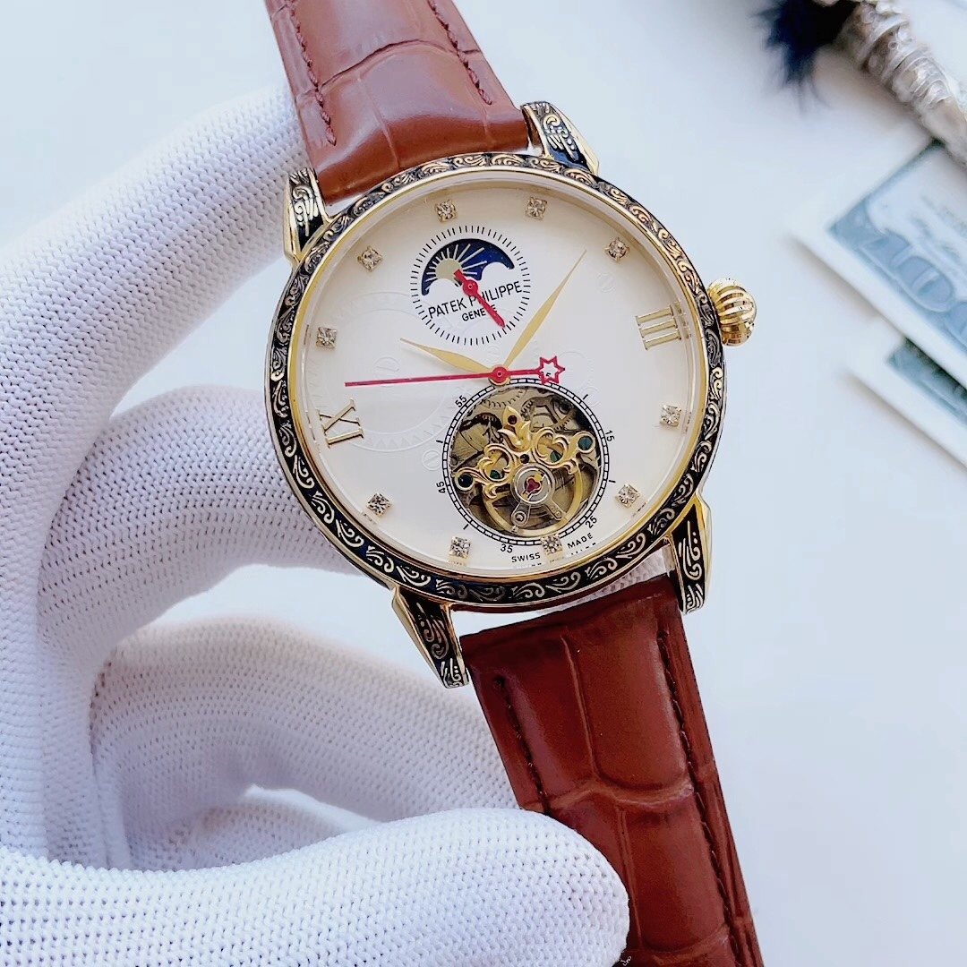 Patek Philippe Brown Leather Open-Heart Watch