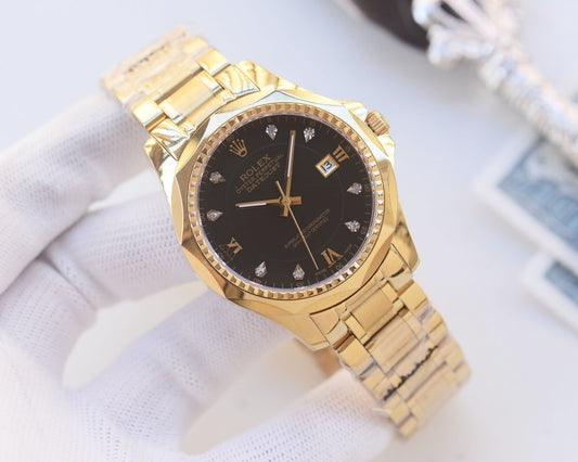 Rolex Gold Black Dial Bracelet Watch