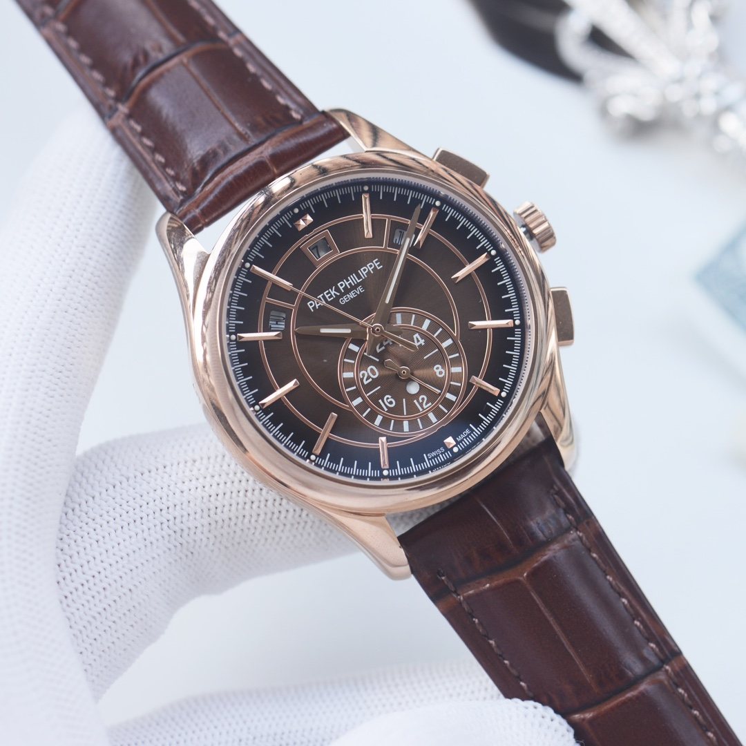 Patek Philippe Rose Gold Brown Dial Strap Watch