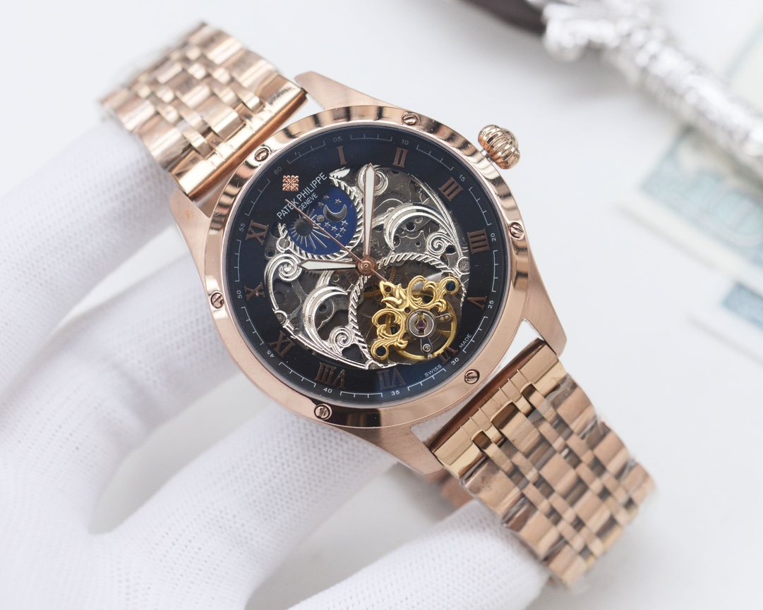 Patek Philippe Rose Gold Black Bracelet Watch