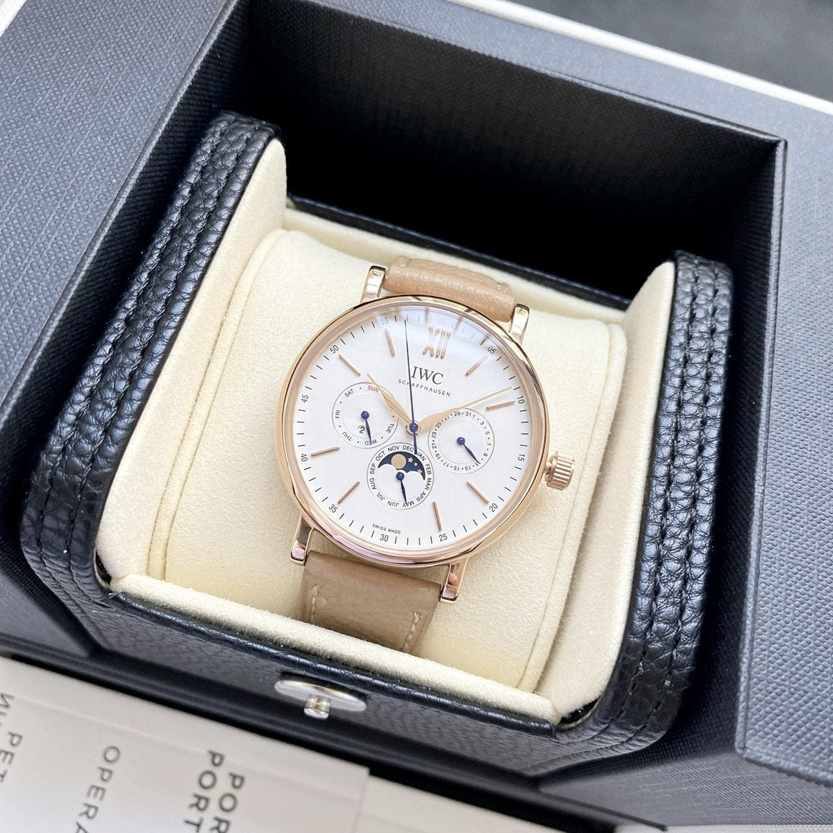 IWC Rose Gold White Dial Strap Watch
