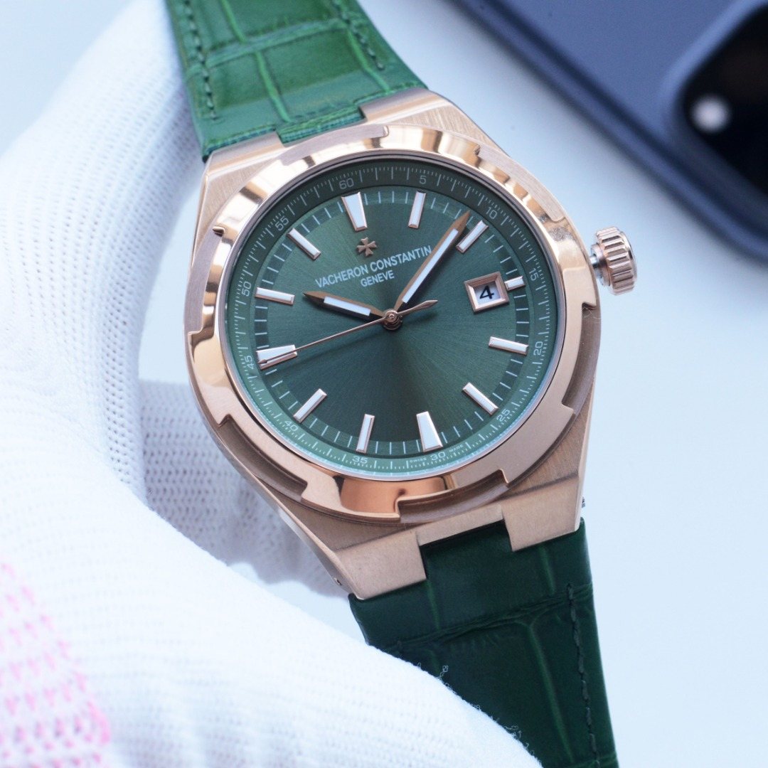 VACHERON CONSTANTIN Rose Gold Green Dial Leather Strap Watch
