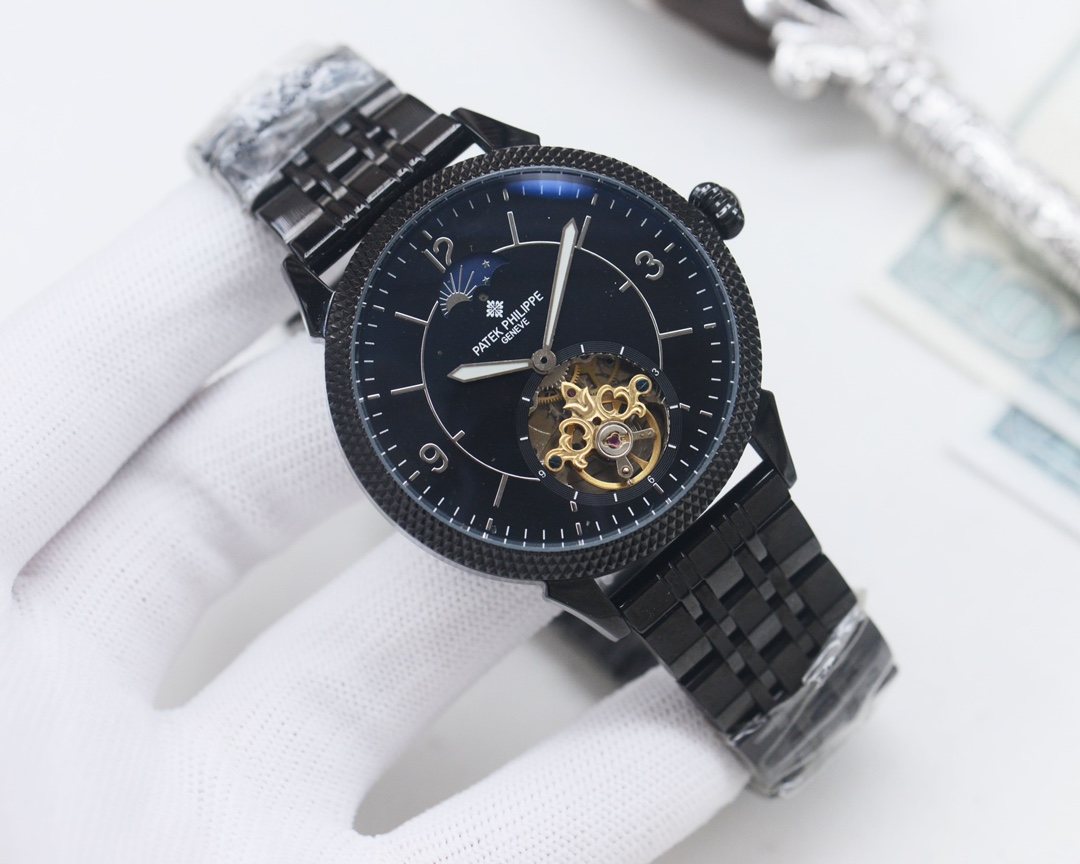 Patek Philippe Black Dial Black Bracelet Watch