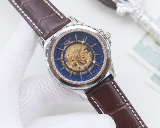 Longines Brown Blue Dial Leather Strap Watch