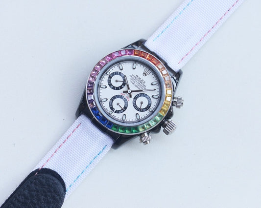 Rolex White Dial Strap Watch