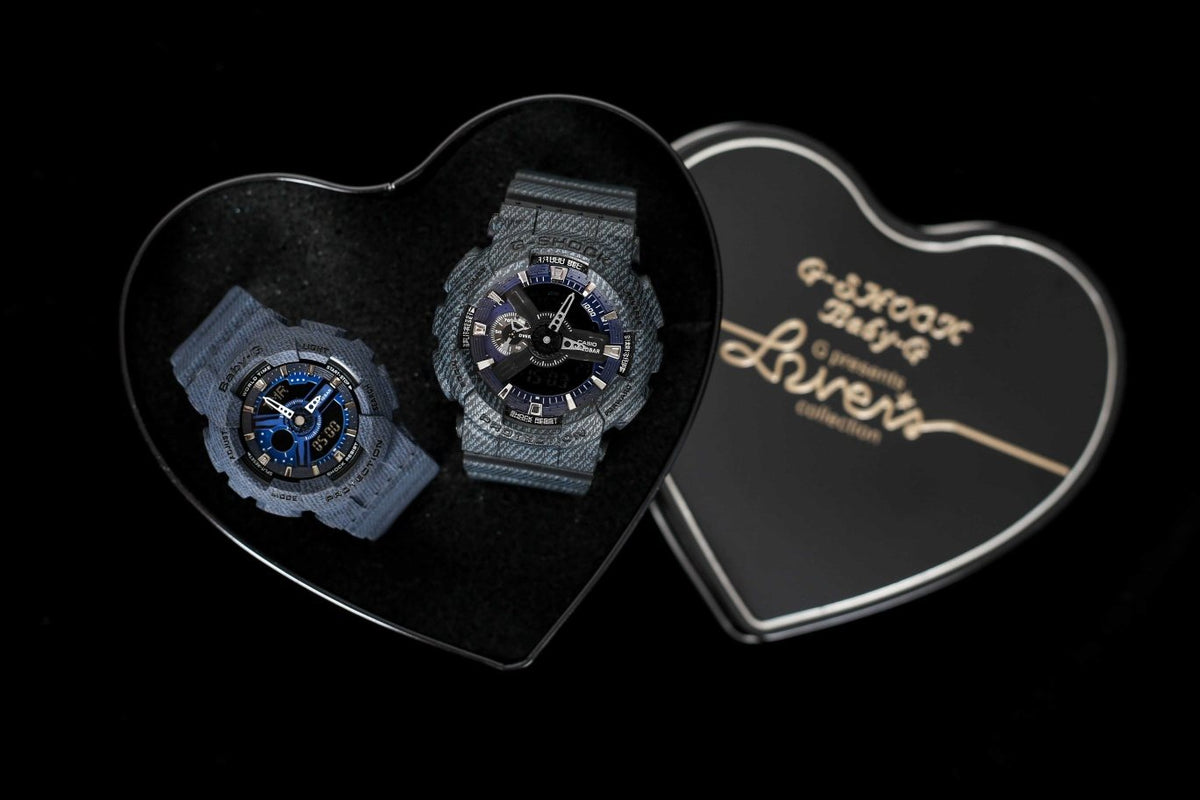 Casio Black Blue Dial Couple Watch Set