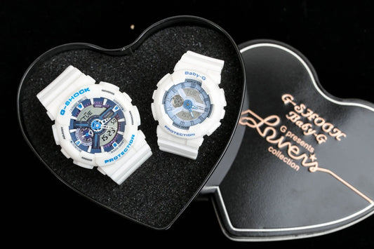 Casio White Black Rose Gold Dial Couple Watch Set