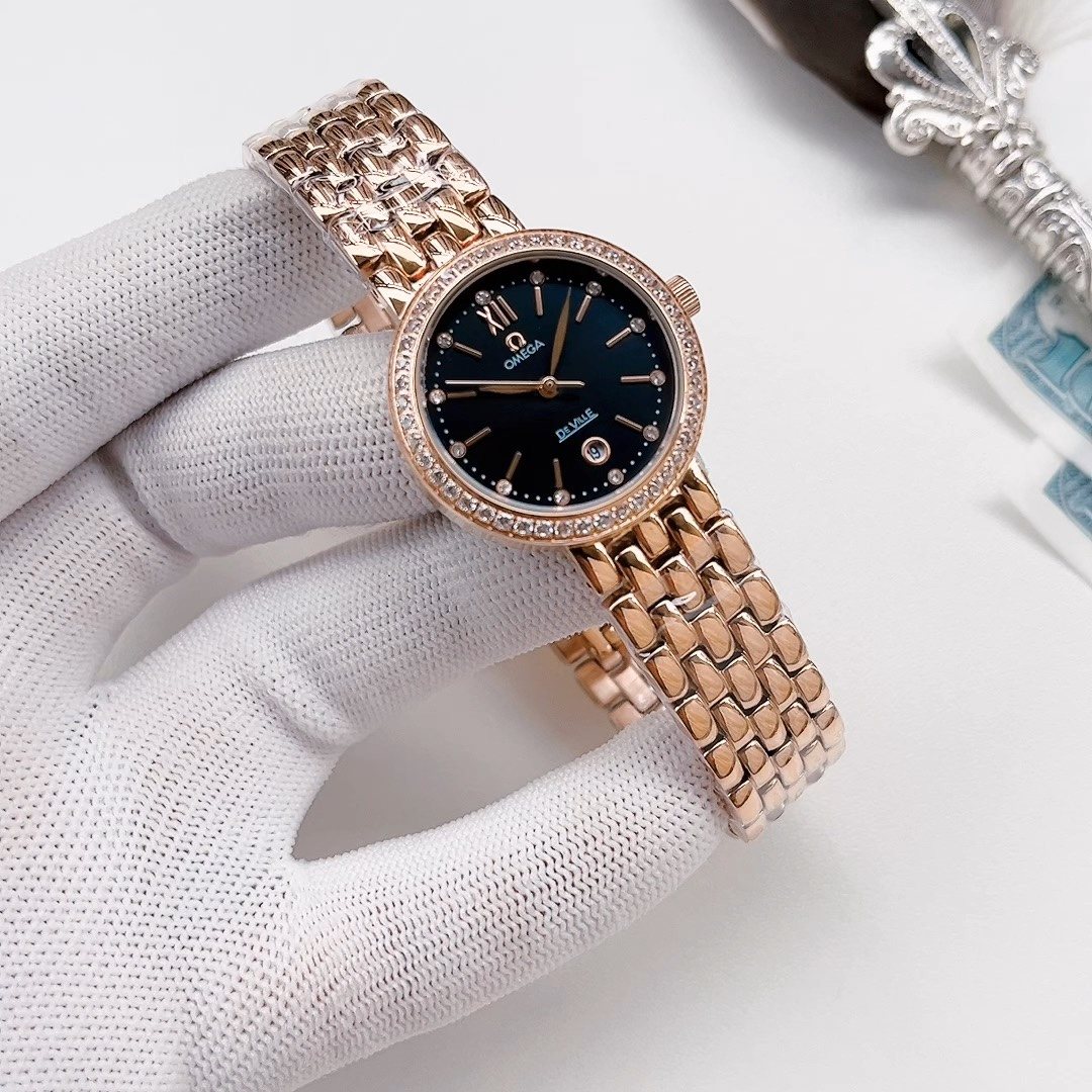 OMEGA Rose Gold Black Dial Bracelet Watch